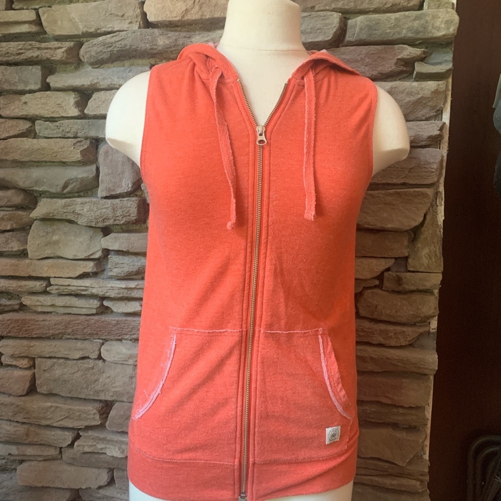 Lucky lotus lightweight sleeveless orange yoga zipper hoodie size XS